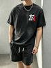 230g Vintage Washed Men Casual Tee Red Accent Abstract Letter Print Short Sleeve Loose Daily Street Tshirt_viptrois.com