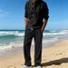 Men's Summer Short Sleeve Button-Up Shirt & Shorts Set - Lightweight Polyester Casual Outfit For Beach & Travel (White/Black/Grey)_viptrois.com