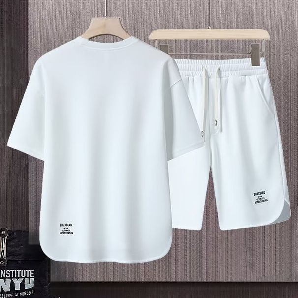 Matching Round Neck Casual Set Thin Summer Ice Silk Short Sleeve T-Shirt Men Breathable Cool Two Pieces_viptrois.com
