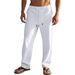 Men's Straight Casual Cotton-Linen Blend Trousers With Drawstring Midweight Solid Color Cargo Pants For Men_viptrois.com