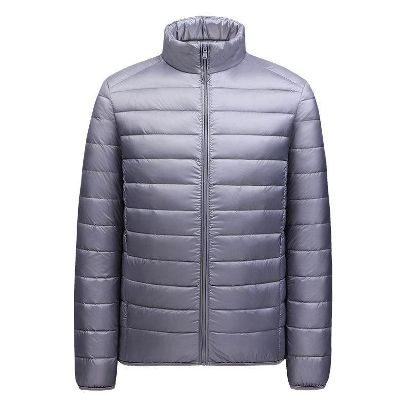 Men’s Slim Fit Down Jacket – Lightweight Stand Collar Puffer Coat | 50g White Duck Feather | Wrinkle-Resistant | Extended Sizes_viptrois.com