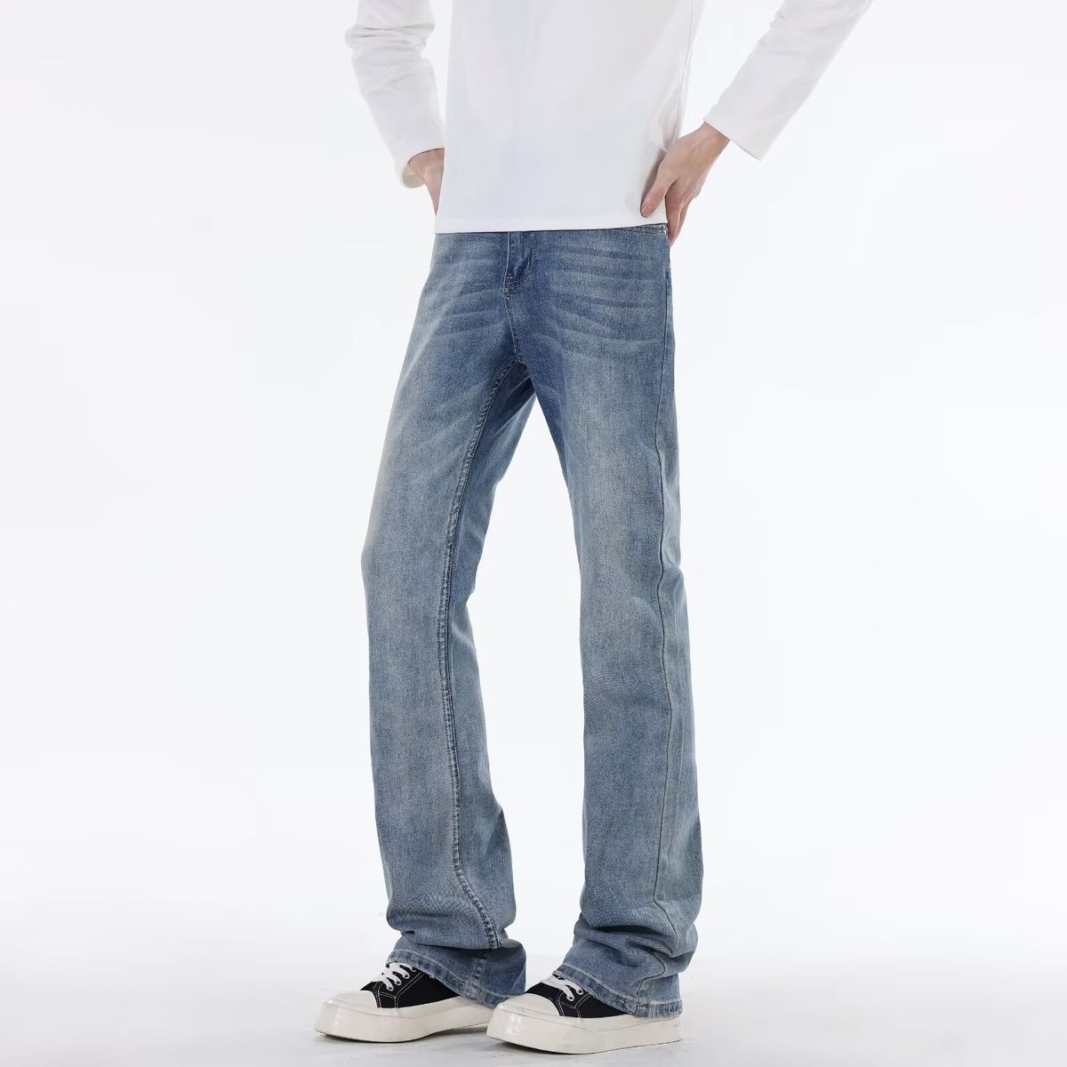 Retro Blue Jeans For Men, Autumn Style, American High Street, Loose Straight Leg, Whiskering Texture, Washed, Versatile Trousers._viptrois.com
