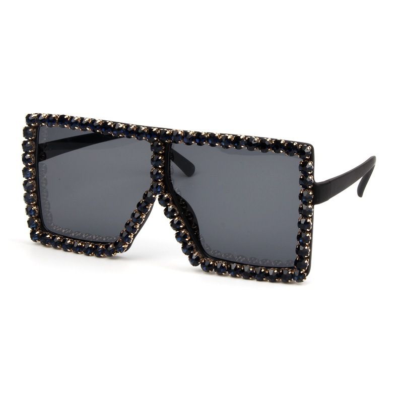 Clearance Large Square Frame Rhinestone Colored Sunglasses For Women Cross Border Platform Hot Selling Trendy Sunglasses For Women_viptrois.com