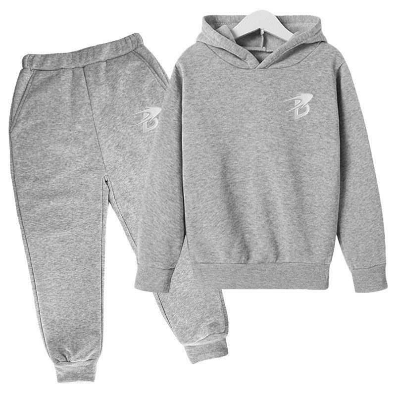 Kids' Fleece Hoodie Set - 2-Piece Letter B 3D Silicone Print Outfit, Unisex Casual Wear_viptrois.com