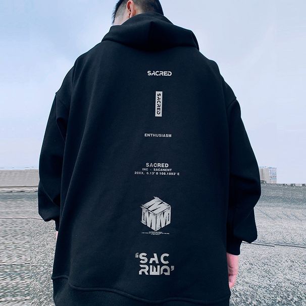 Loom Streetwear Plus Size Men's Clothing Oversized European And American Hip Hop Hooded Zipper Cardigan Sweatshirt Jacket_viptrois.com