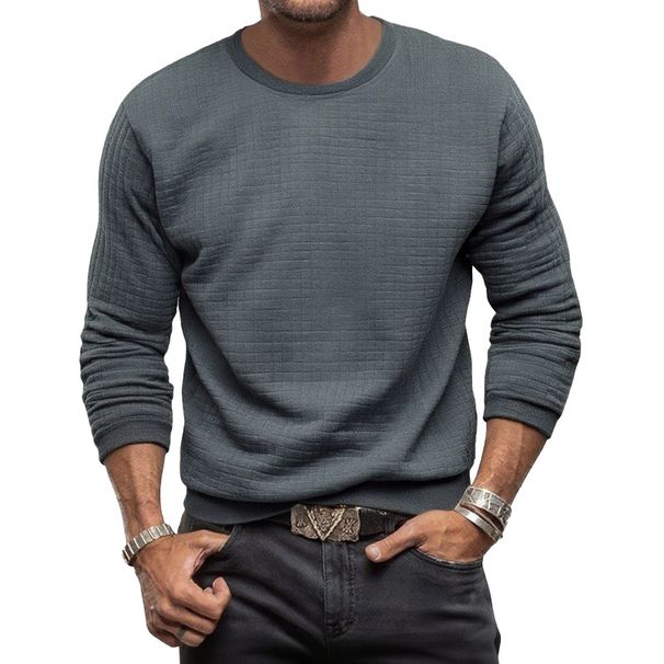 Men's Clothing Autumn And Winter Slim Men's Casual Bottoming Shirt Waffle Round Neck Long Sleeve T Shirt_viptrois.com