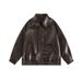 American Street Maillard Wear Leather Jacket Women's Retro High End Loose Couple Lapel PU Leather Jacket_viptrois.com