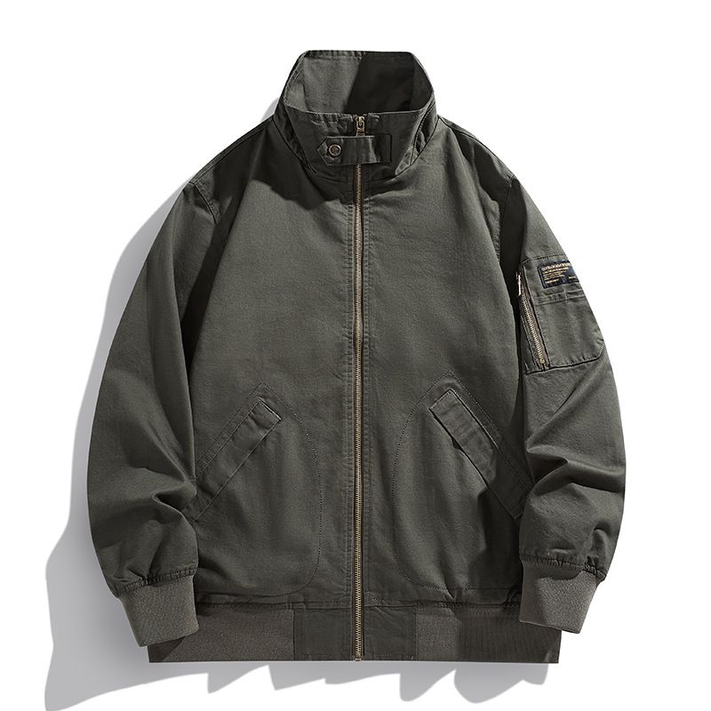 Men's Clothing Vintage Workwear Jacket With Stand Collar - Stylish & Versatile Loose Fit Coat For Autumn & Winter (Thin/Thick Options Khaki)_viptrois.com