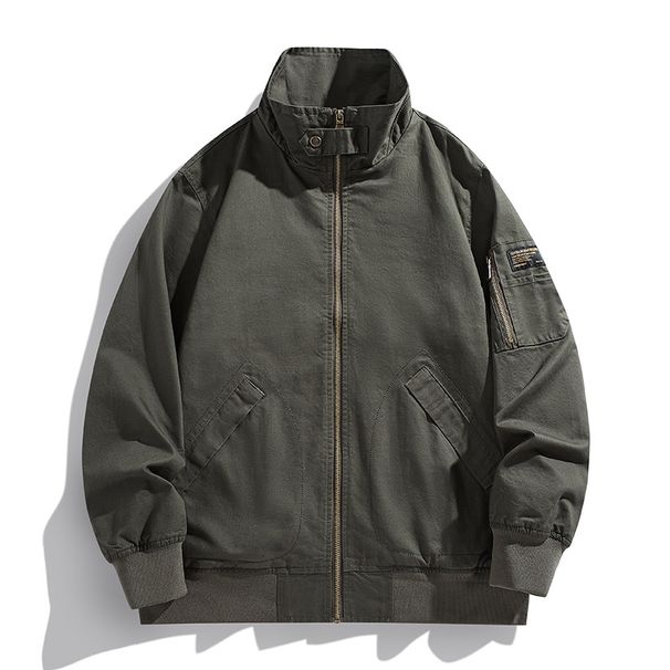 Men's Clothing Vintage Workwear Jacket With Stand Collar - Stylish & Versatile Loose Fit Coat For Autumn & Winter (Thin/Thick Options Khaki)_viptrois.com
