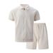 Men's Casual Solid Color Zipper Collar Short Sleeve Shirt Set Inelastic Loose Fit For Summer_viptrois.com