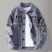 Men's Retro Jacquard Collar Cardigan – Long-Sleeve Knit Sweater For Teens & Adults ( Warm Layering Piece, Unisex Fashion Statement)_viptrois.com
