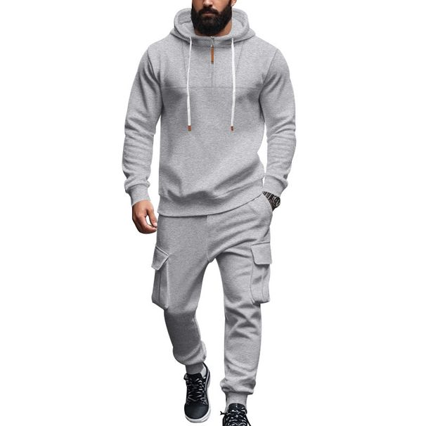 Men's Heavyweight Fleece Hoodie & Jogger Set - Winter Casual Lounge Wear, Soft Polyester Blend, Relaxed Fit (S-XXXL, Black/Grey/Navy/Red_viptrois.com