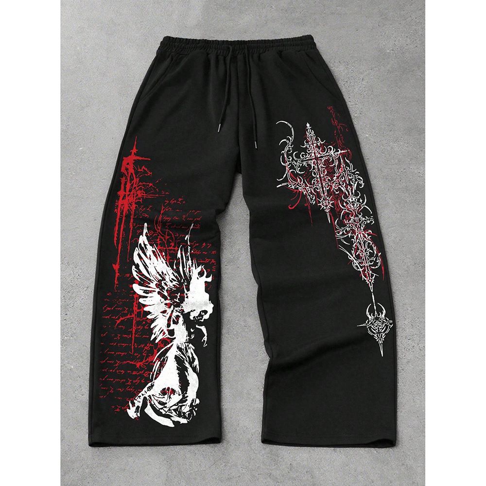 Urban Streetwear Drop-Crotch Pants For Men – Oversized Cotton Hip-Hop Joggers With Drawstring Waist (Black/Gray, S-XXXL)_viptrois.com