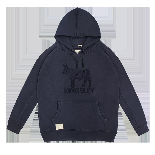 Oversized Bull Embroidery Hoodie – Heavyweight Cotton Pullover With Kangaroo Pocket (S-XXL, Navy)_viptrois.com