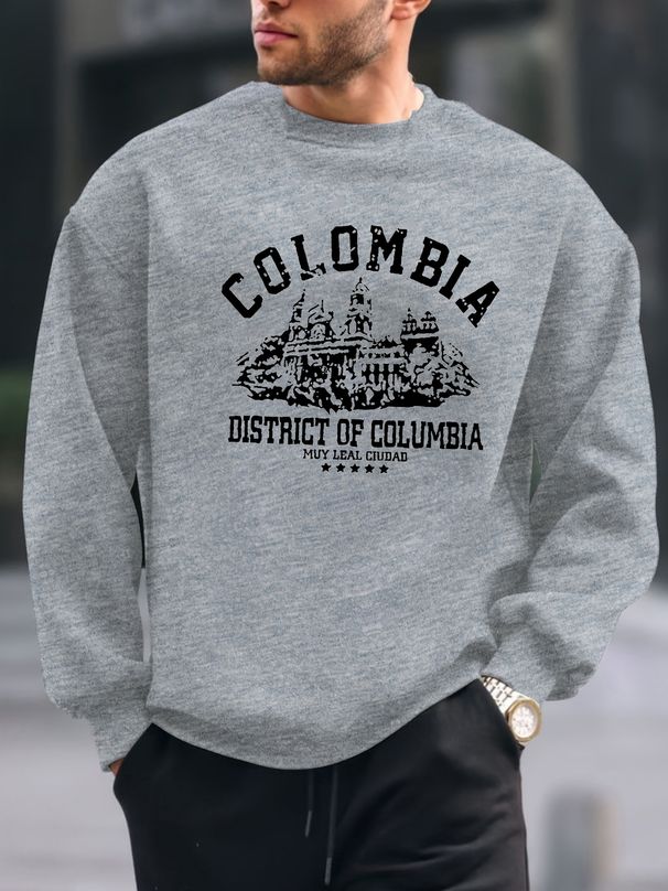 Men's Loose Casual And Fashionable Colombian Architectural Pattern Printed Round Neck Long Sleeved Pullover Hoodie For Autumn And Winter_viptrois.com