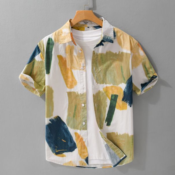 Summer Men's Personalized Simple Short Sleeved Shirt Trend Casual Loose And Trendy Youth Versatile Men's Shirt_viptrois.com