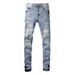 Men's Clothing Men's Distressed Jeans With Graffiti & Cat Whisker Details - Slim Fit Ripped Denim Pants For Streetwear Fashion (Light Blue)_viptrois.com
