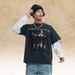 American-style Washed Faux Two-piece Printed Distressed 300g T-shirt For Men, Loose Casual Long-sleeve Vintage_viptrois.com