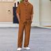 Men's Lapel Solid Color Short Sleeved Shirt Drawstring Trousers Suit_viptrois.com
