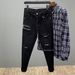 Men's Clothing Fashion Slim Fit Holes Handsome Trendy Men's Pants_viptrois.com