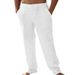 Men's Clothing Men's Casual Linen Patch Pocket Loose Drawstring Straight Summer Beach Yoga Pants_viptrois.com