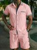 Men's Short Sleeved Stand Collar Patchwork Shirt Solid Color Cotton Linen Beach Casual Sports Summer Set_viptrois.com