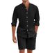 Men's Clothing Summer Two Piece Cotton And Linen Button Down Shirt Long Sleeved Shorts Cardigan Beach Suit_viptrois.com