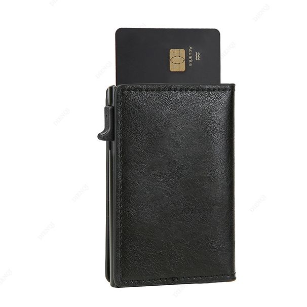 Men's Short Mini Wallet Tri Fold RFID Business Card Holder Wallet Automatic Card Eject Metal Card Holder_viptrois.com