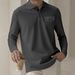 "Men's Checkered Long Sleeve Polo Shirt - Breathable Button-Down Pocket Design For Casual & Business Casual Wear - White/Black/Gray/Navy/Orange"_viptrois.com