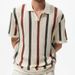 Men's Clothing Short Sleeved Sweater Men's Hollow Striped Contrast Color Slim Fit Business T Shirt_viptrois.com