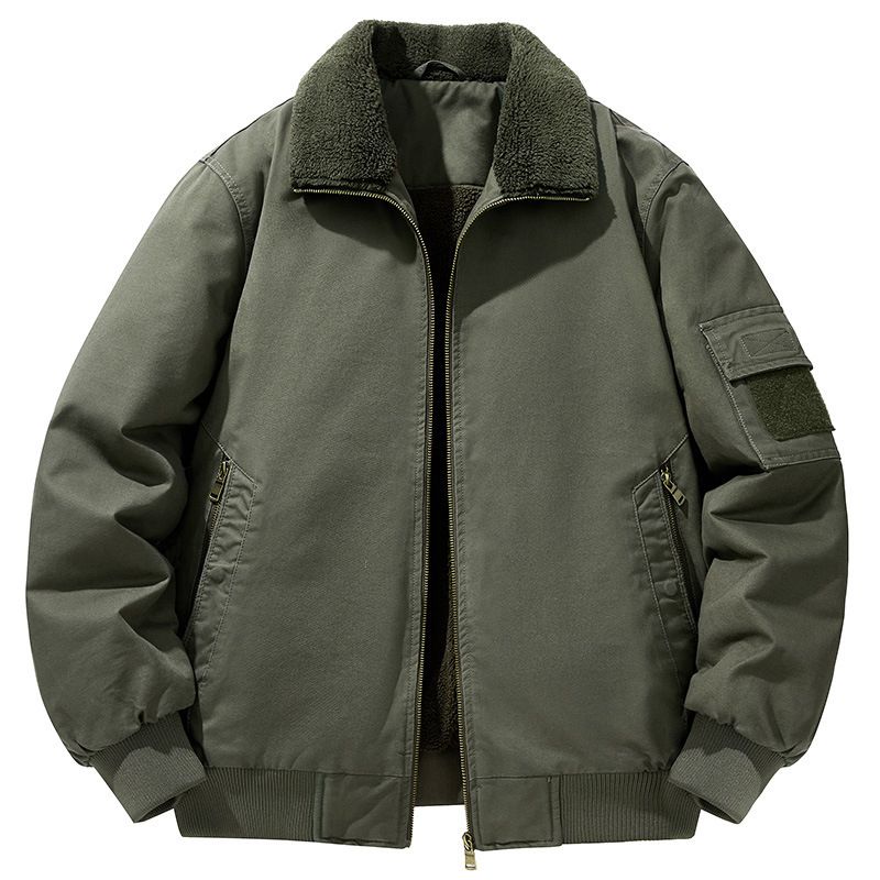 Men's Clothing Autumn And Winter New Style Lambskin Jacket Workwear Men's Plus Velvet Thickened Cotton Coat Warm Lapel Cotton Casual Cotton Coat_viptrois.com