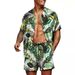 New loose Hawaiian style youth floral print casual shirt set_viptrois.com