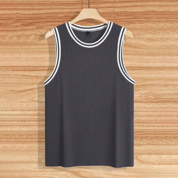 Men's Clothing Men's Size Slim Fit Vest Vertical Striped Fitness Sports Racer Color Block Knitted Top For Summer_viptrois.com