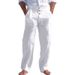 Men's Cotton Linen Drawstring Pants With Button Details - Straight Leg Casual Trousers For Summer & Beach - Breathable Solid Color Long Pants S-XXXL_viptrois.com