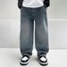 Mother & Kids Boys Pants Spring And Autumn Jeans Middle And Large Children Boys Straight Trousers Plus Velvet Casual Pants_viptrois.com