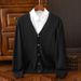 Men's V-Neck Knitted Cardigan – Korean Style Loose Fit Sweater Jacket (Black/Grey/Khaki/Red/Light Blue, Versatile Layering Top)_viptrois.com