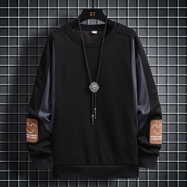 Men's Oversized Casual Sweatshirt Long Sleeve Round Neck Pullover Top With Patchwork Design For Spring Autumn Daily Wear_viptrois.com