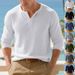 Men's Outdoor Casual Simple Loose Commuter Henry Shirt Long Sleeve Bottoming Shirt Men_viptrois.com