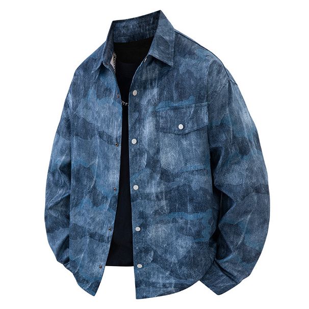 American Tie Dye Long Sleeved Shirt Men In Spring Autumn, New Casual Loose Collared Jacket For Men, Cool And Stylish_viptrois.com