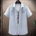 CT 2025 Summer Men's Vertical Striped Shirt Short Sleeve Square Collar Thin Slim Fit Business Gentleman_viptrois.com