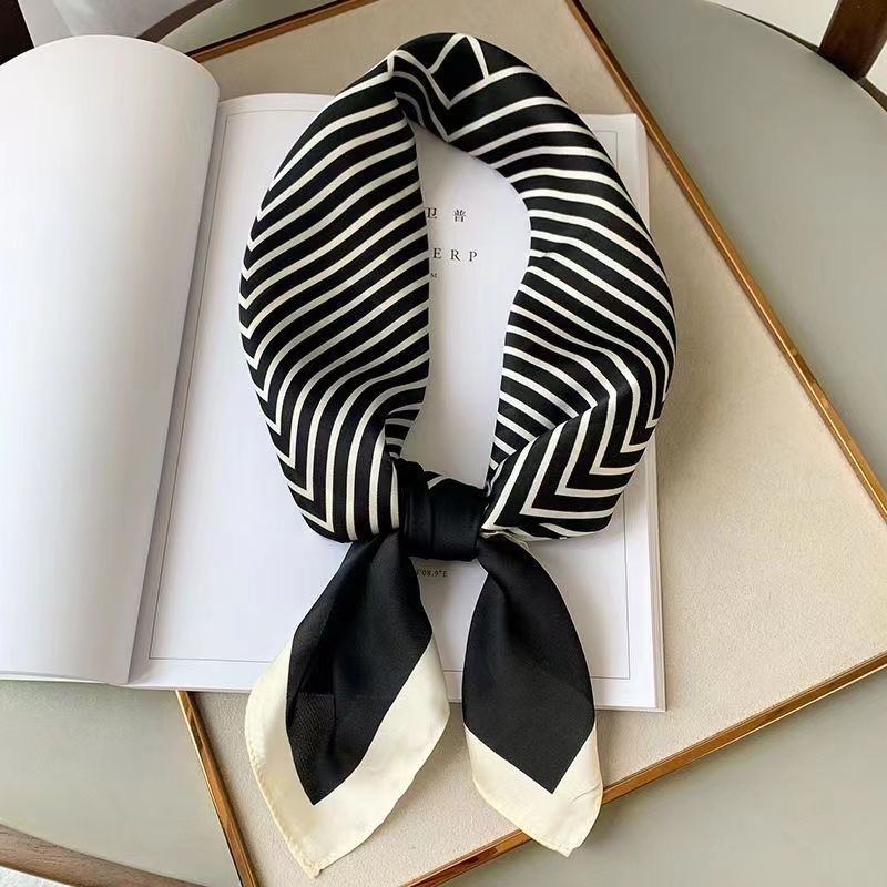 New Versatile Decorative For Women, Black And White Professional Striped Neck Scarf, Elegant Fashionable 70s Korean_viptrois.com