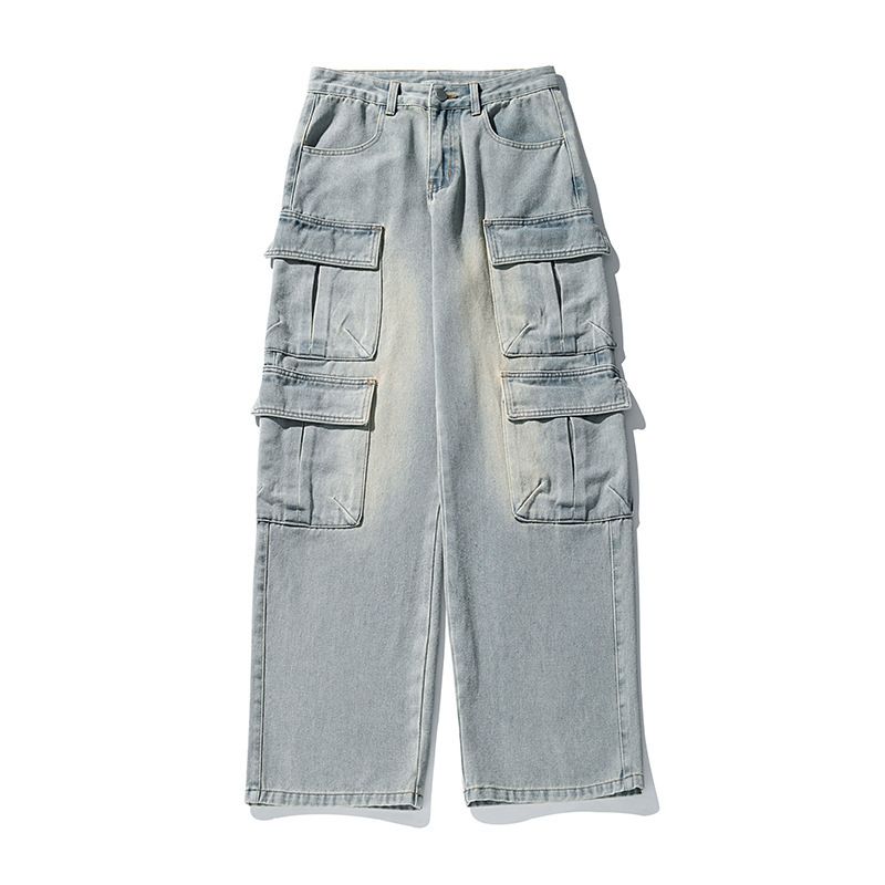 Men's Clothing Original Multi Pocket Design Jeans Men's Spring Style Washed Old Fashioned Loose Japanese Style Denim Trousers Q_viptrois.com