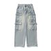Men's Clothing Hanlu Women's Workwear Style Distressed Washed Jeans Women's Spring New Three Dimensional Pocket Design Denim Trousers_viptrois.com
