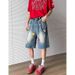 Men's Clothing Floral Embroidery Design Denim Shorts For Men SummerRetro Patch Shorts Trendy Straight Wide Leg Pants_viptrois.com