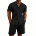 Men's Short Sleeve Linen Blend Shirt & Contrast Trim Shorts Set | Modern Minimalist Summer Casual Outfit_viptrois.com