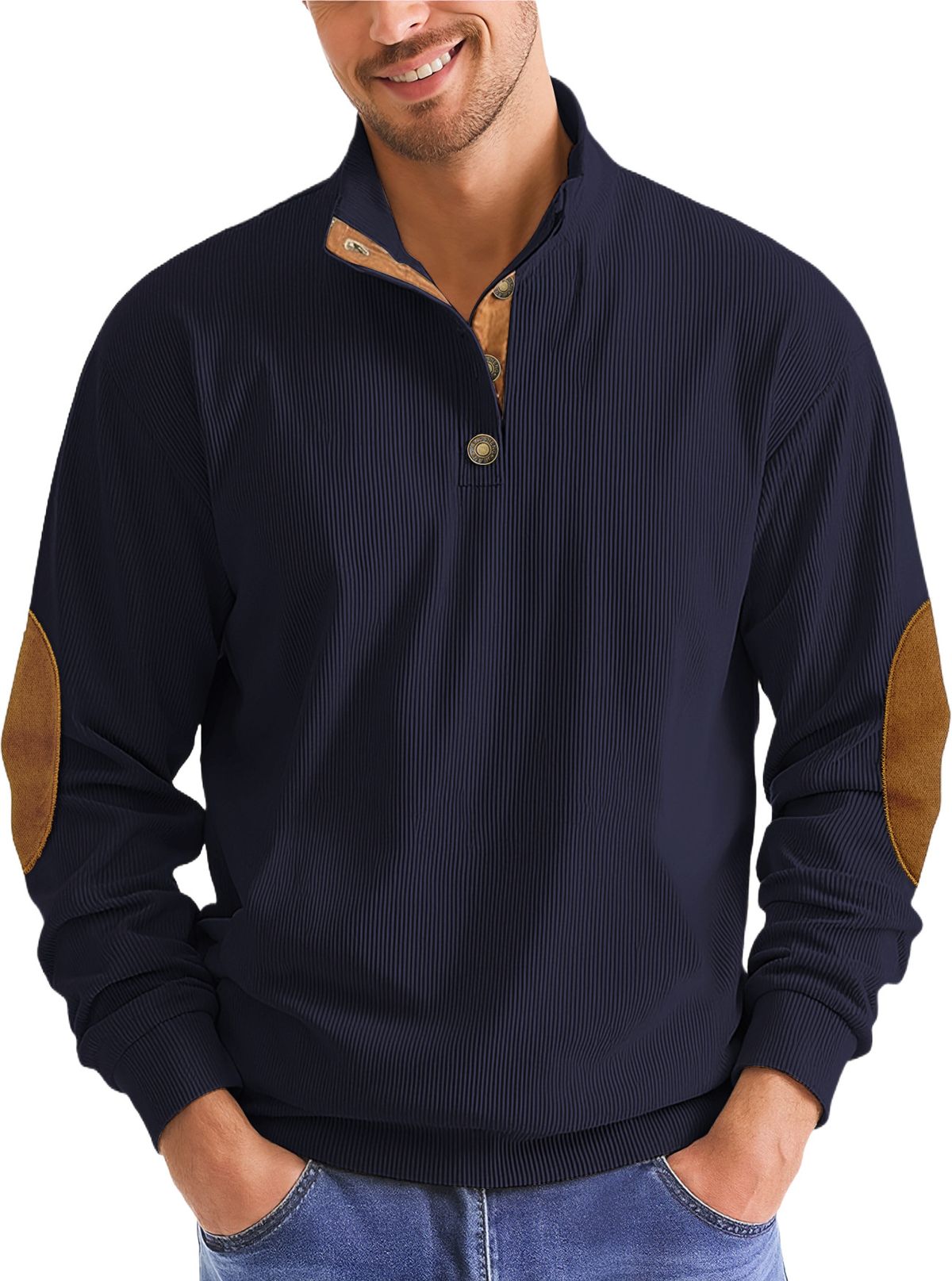 Men's Clothing Outdoor Leisure Stand Up Collar Outdoor Casual Stand Collar Corduroy Knit Pullover Hoodie Stylish Comfortable For Urban Travel Wear_viptrois.com