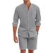 Men's Clothing Hot Selling Men's Two Piece Cotton And Linen Comfortable Button Down Shirt Long Sleeved Shorts Cardigan Simple Casual Beach Wear_viptrois.com