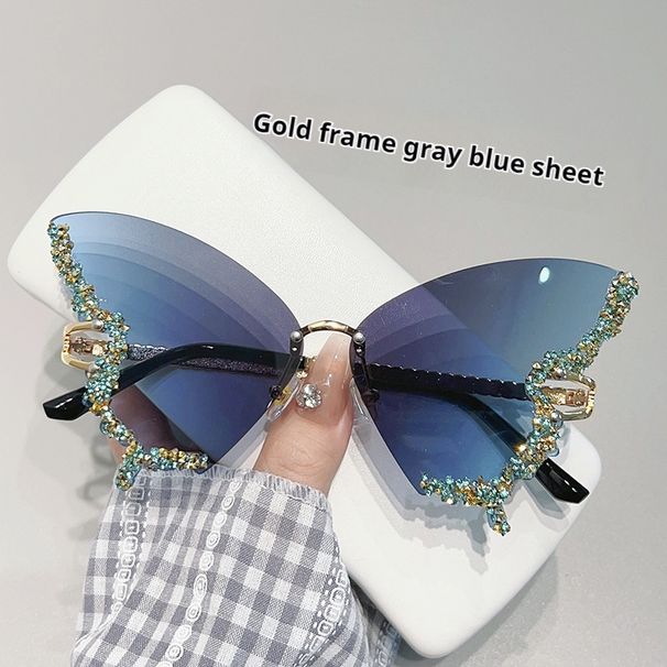 2024 New Butterfly Shaped Diamond Frameless for Women's Fashion and Personalized Large Frame Sunglasses_viptrois.com