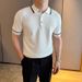 Men's Clothing Knitted Ice Silk Shirt Casual Business Contrast Color Short Sleeved Half Sleeved Lapel T Shirt_viptrois.com
