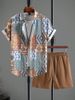 Men's Clothing Retro Contrasting Pattern Printing Cross Border Vacation Shirt Shorts Two Piece Set_viptrois.com